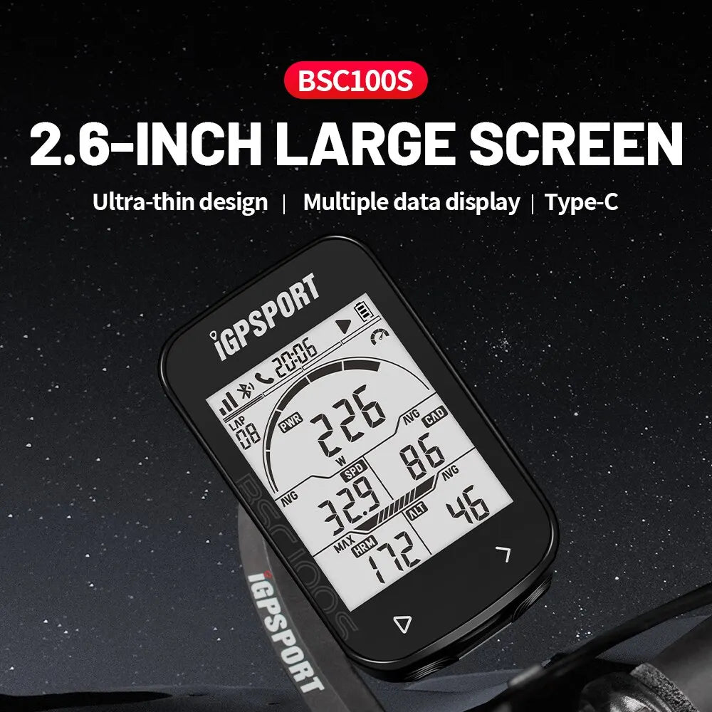 Wireless GPS Cycling Speedometer 40-Hour Battery Black